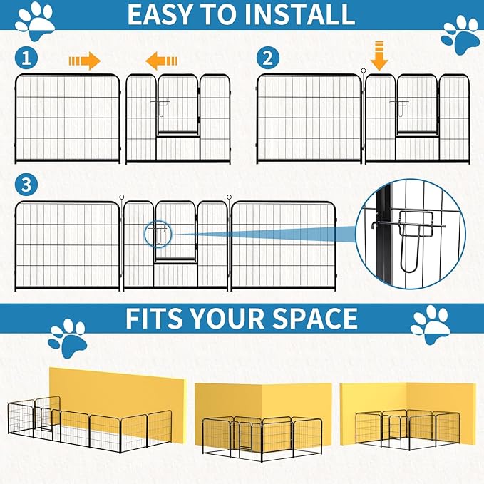 NEWBULIG Dog Playpen 8 Panels 24" Height Foldable Heavy Duty Metal Dog Exercise Playpen Puppy Fence for Indoor Outdoor Yard