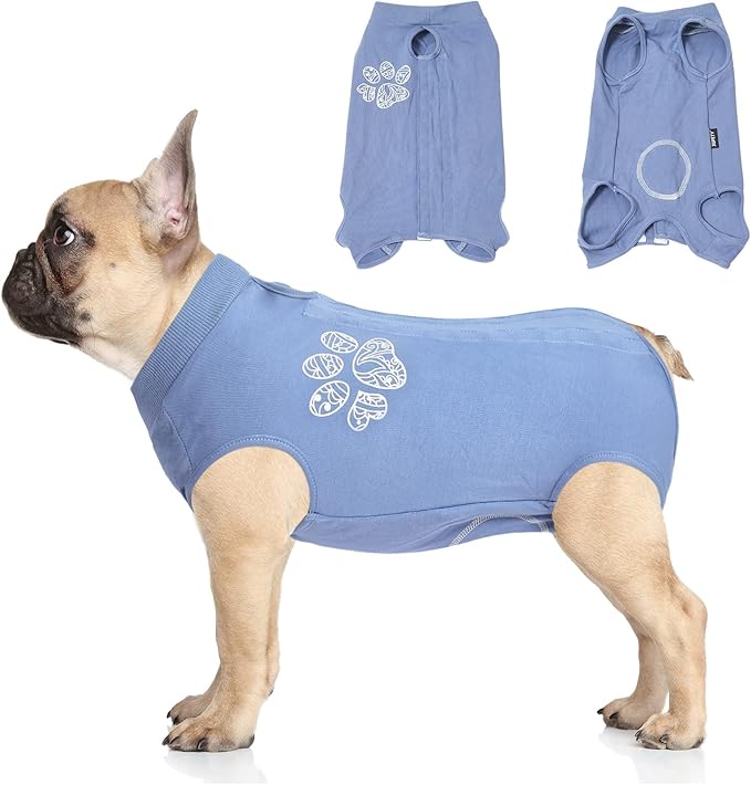 Jiupety Dog Recovery Suit Adjustable, Not Fit Slim and Long Body, Dogs Suit for Surgery Recovery, L Size, Anti-Licking Surgical Dog Onesies, Blue & Paw