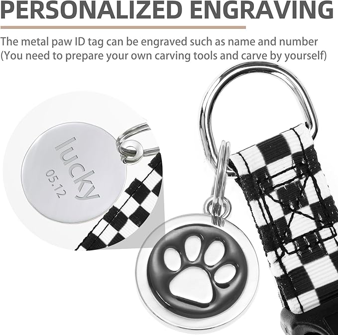 PUPTECK No Pull Dog Harness Soft Adjustable Basic Nylon Step in Puppy Vest Outdoor Walking with ID Tag, Checkered Black&White, S