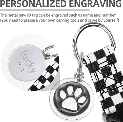 PUPTECK No Pull Dog Harness Soft Adjustable Basic Nylon Step in Puppy Vest Outdoor Walking with ID Tag, Checkered Black&White, S