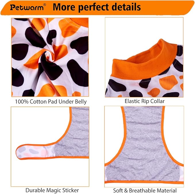 PetWarm Surgery Suit for Dogs Male, Recovery Suit for Female Male Dogs, Dog Onesie After Surgey Spay Neuter Professional Pet Recovery Shirt Dog Abdominal Wounds Bandages, Leopard Pattern, Orange, M