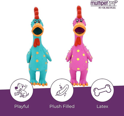 Multipet Polka Dot Globken Chicken Latex Dog Toy - Squeaky Toy for All Dogs - Easy-to-Clean Squeaky Toys - Latex Dog Toys for Playing (1 Count, 11.5”, Random Color Surprise)
