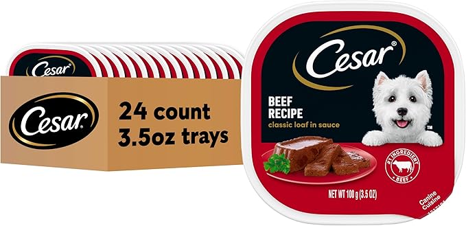 Cesar Classic Loaf in Sauce Adult Wet Dog Food Beef Recipe, Wet Food for Dogs, 3.5 oz Easy Peel Trays, 24 Count