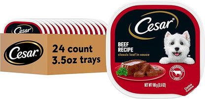 Cesar Classic Loaf in Sauce Adult Wet Dog Food Beef Recipe, Wet Food for Dogs, 3.5 oz Easy Peel Trays, 24 Count