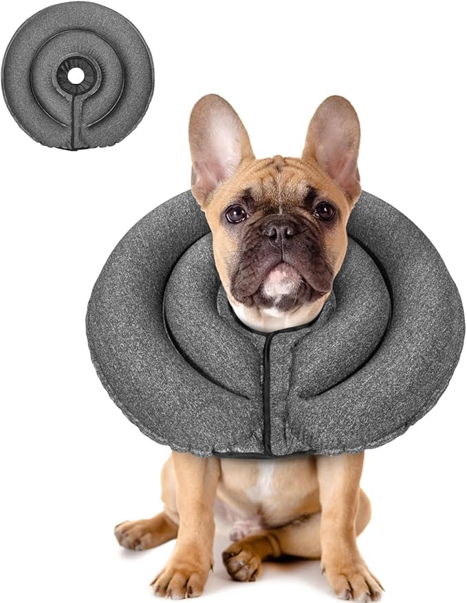 MIDOG Dog Cone Collar for Large Medium Dogs, Soft Inflatable Dog Cone Alternative After Surgery, Adjustable Protective Recovery Cone - Patented Alternative E Collar Does Not Block Vision (Gray,M)