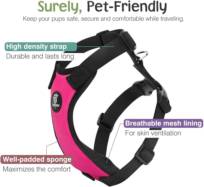 VavoPaw Dog Seat Belt, Safety Vest Dog Car Harness with Adjustable Buckle Dog Seat-Belt for Vehicle Nylon Pet Safety Seats Belts Heavy Duty(XL, Magenta)