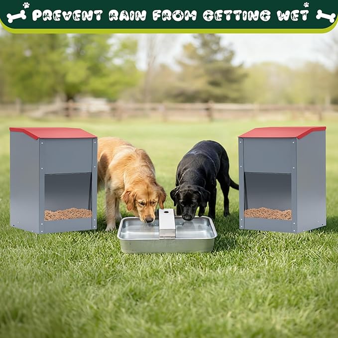Willinglong 2 Pcs Automatic Dog Feeders for 2 Dogs and 1 Water Dispenser 25 Pound Large Breed Gravity Food Feeder Dispenser 2.2 Gallon Automatic Pet Waterer for Large Breed Cats Pets Livestock Chicken
