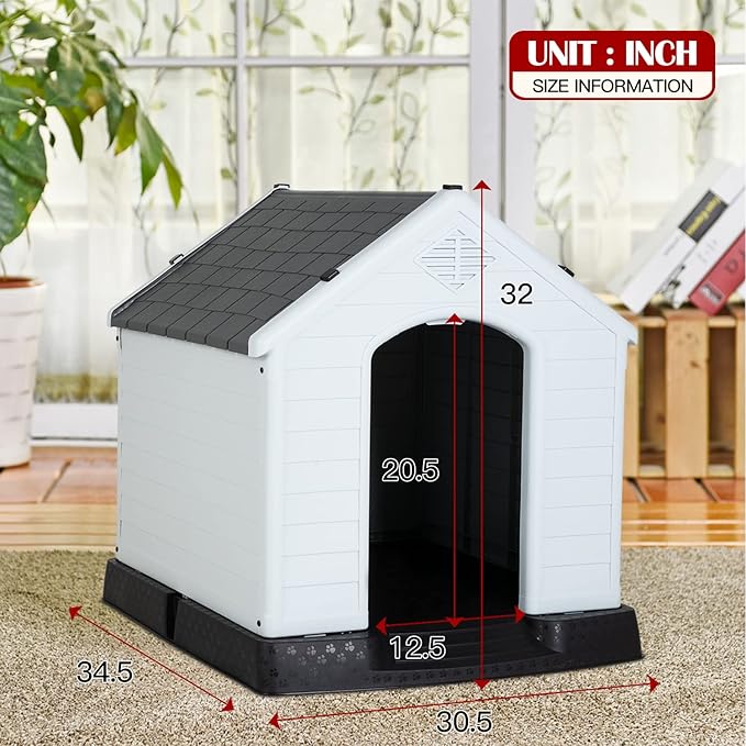 BestPet Dog House Indoor Outdoor Insulated Kennel Durable Plastic Dog House for Small Medium Large Dogs Weather & Water Resistant Pet Crate with Air Vents and Elevated Floor