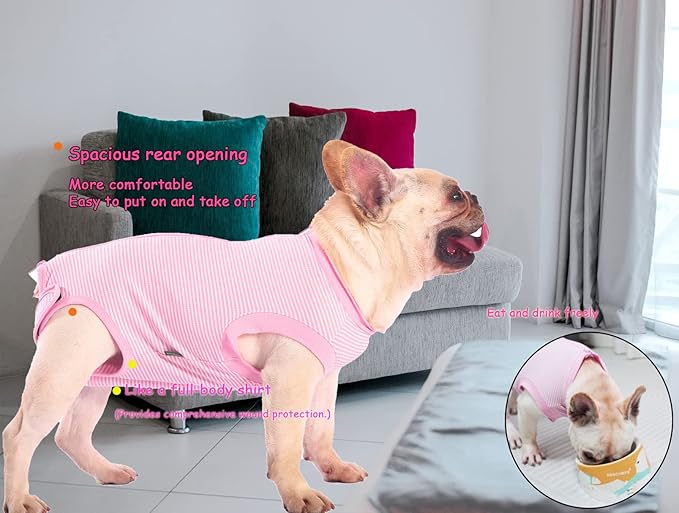 Dog Recovery Suit Pink Female Spay Surgical Large Shirt, Male Surgery Recovery Suit,Pink-White Striped XXXL