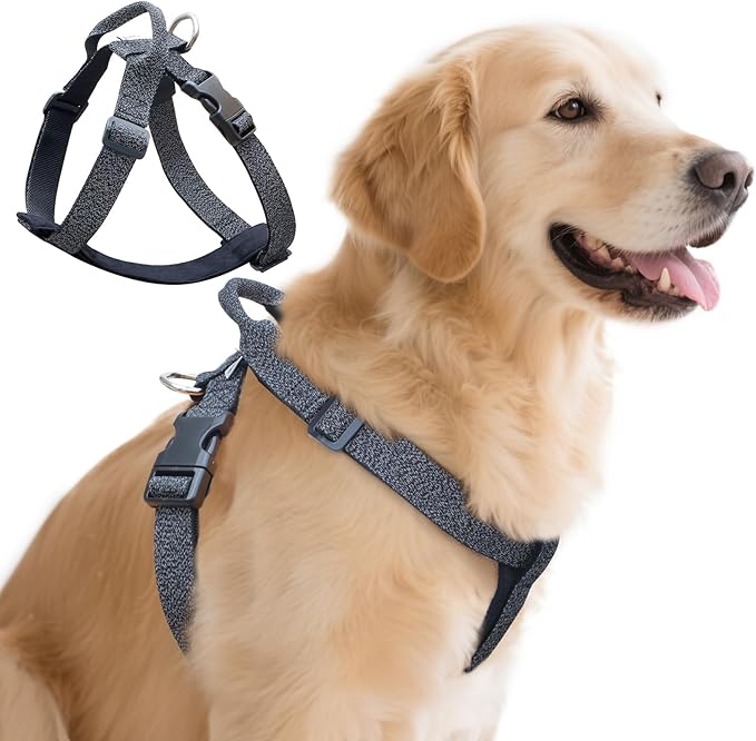 Galaxy Reflective Dog Harness,Adjustable 4-Point Fit,Anti-Pinch Buckles,Back-Clip Control & Emergency Handle,Velvet Lined for Small, Medium and Large Dogs, (Black, L)