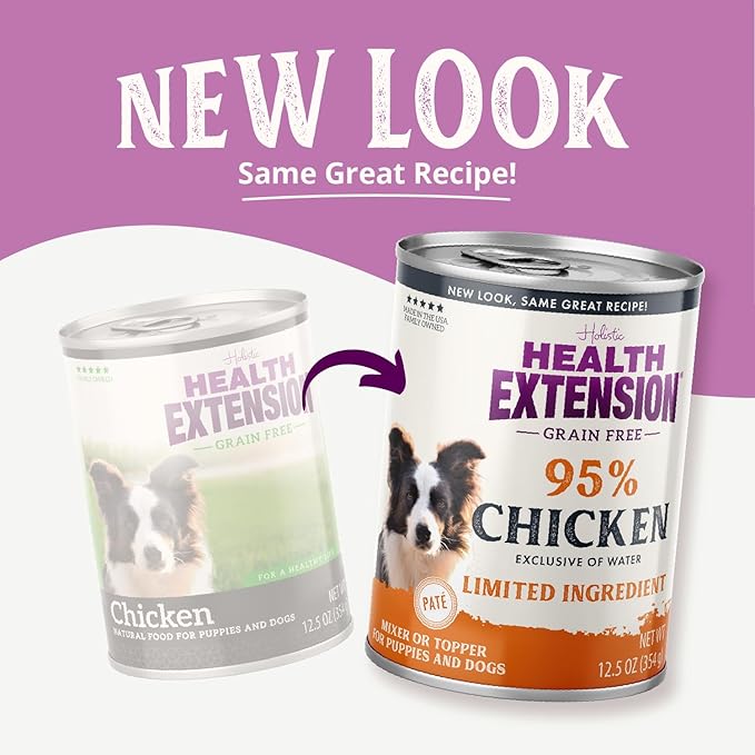 Health Extension 95% Chicken Grain-Free Wet Dog Food, High Protein Recipe, Limited Ingredients, Picky Eaters, Ideal for Sensitive Stomachs 12.5 oz (Case of 12)
