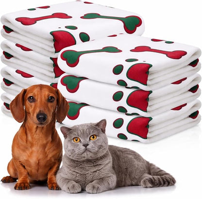 Chumia 8 Pcs Dog Towels for Drying Dogs Cats Pet Towels Bulk Puppy Microfiber Fast Drying Paw Bath Bathing Supplies Absorbent for Medium Pets(40 x 24 Inch,Dog Paw and Bone,Red Green)