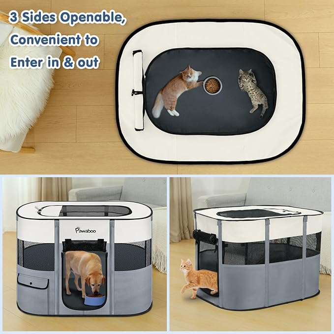 Dog Playpen, Portable Pet Playpen Cat PlayPens,600D Oxford Dog Kennel Tent Crate, Waterproof&Breathable, Indoor Outdoor Travel Camping Use for Medium/Large Breed with Carrying Case+Folding Bowl,L,Gray