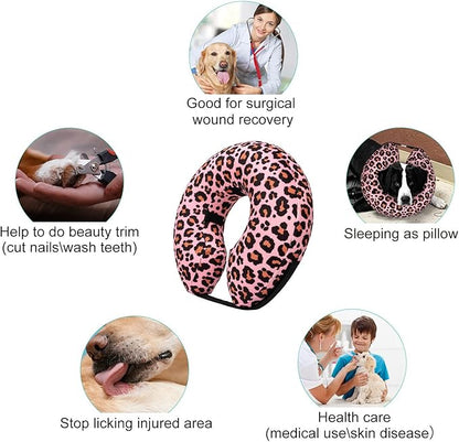 CuteBone Inflatable Dog Cone with Removable Soft Fleece Covers for Small/Medium/Large Dogs and Cats Neck Donut Collar After Surgery GWB10L