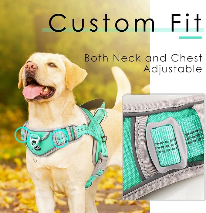 ADVENTUREMORE No Pull Large Dog Harness, Sport Dog Halter Harness Reflective Breathable Dog Vest Escape Proof Dog Harness with Easy Control Front Clip Handle for Training Walking XL Teal