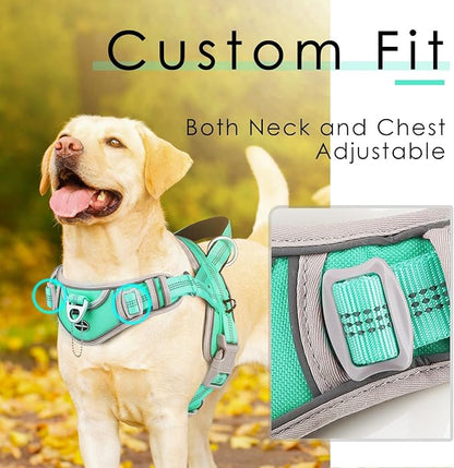 ADVENTUREMORE No Pull Large Dog Harness, Sport Dog Halter Harness Reflective Breathable Dog Vest Escape Proof Dog Harness with Easy Control Front Clip Handle for Training Walking XL Teal