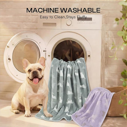 Luciphia 1 Pack 3 Cat Printed Fleece Pet Blankets Washable，Soft Warm Throw Covers for Crate Couch Bed，Cozy Puppy Essentials for Dogs and Cats，Purple/Grey/Khaki, Medium (30x20)
