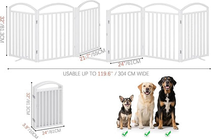 Folding No-Assembly Freestanding Dog Gate with Door,32" Heights Foldable Pet Fence,144" Extra Wide Accordion Puppy Folding Playpen for Doorways,House,Stairs (6 Panels,White)