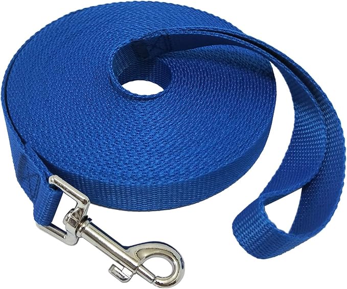 Nylon Training Dog Leash for Small Medium Large Dogs, 15ft 20ft 30ft 50ft Long Leash Dog/Puppy Lead for Obedience Recall Training, Camping (1" x 30ft, Blue)