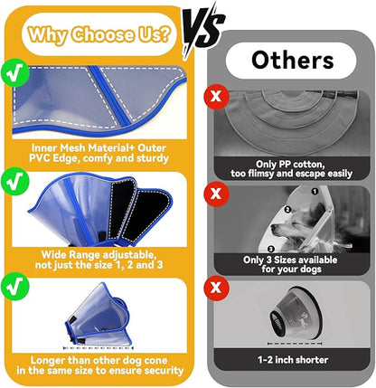 Upgraded Dog Cone Collar for Large Medium Dogs, Soft Dog Cone with Double-Layer Design, Adjustable Pet Recovery Collar for Dogs After Surgery, Elizabethan Collar (L, Blue)