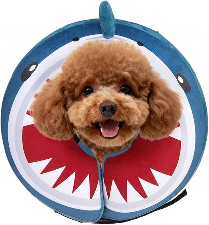 SCENEREAL Dog Cone Alternative After Surgery Pet Recovery Collar for Small Medium Large Dogs Cats, Adjustable Inflatable Donut to Prevent Licking, Shark Print E-Collars S