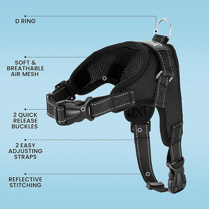 No Pull Reflective Adjustable Dog Harness with Handle- Comfortable Soft All Weather Mesh, Easy On Puppy Harness for Small Medium and Large Dogs (Black) XX-Small