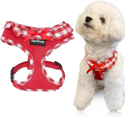 SuperBuddy Upgraded Soft Mesh Dog Harness, Super Breathable Lightweight Pet Harnesses for Puppy Dogs Outdoor Walking, Red Dog Harness -XSmall