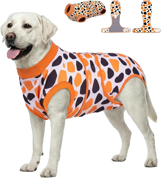 PetWarm Dog Cone Alternative, Recovery Suit for Female Male Dogs, Dog Onesie After Surgey Spay Neuter Professional Pet Abdominal Wounds Bandages, Leopard Pattern, Orange, 2XL