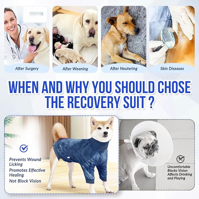 Lukovee Recovery Suit for Dogs - Soft Onesie Dog Surgery Suit for Female Male Dogs, Breathable Surgical Recovery Suit Prevent Licking Spay Recovery Suit Dog E-Collar & Cone Alternative(XS,Blue)