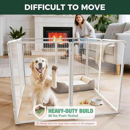 FXW AuraSpace Pro Acrylic & Wire Mesh Indoor Dog Playpen, 40" Height 8 Panels Metal Dog Pen for Medium and Large Dogs, White│Patented