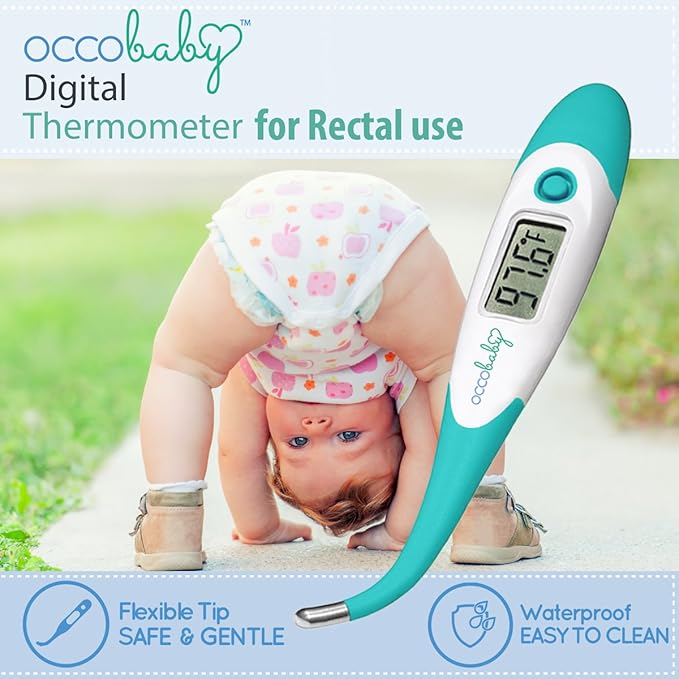 OCCObaby Clinical Digital Baby Thermometer - LCD, Flexible Tip, 10 Second Quick Accurate Fever Read Rectal Oral & Underarm Use - Waterproof Thermometer for Infants & Toddlers