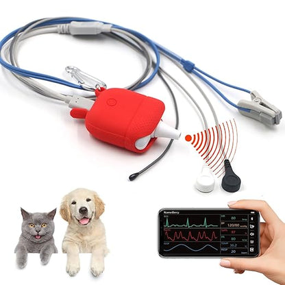 Veterinary Pulse Oximeter Monitor for Dogs, Rechargeable Spo2 Oximeter Monitor for Cats, Bluetooth ECG Monitor Equipment for Pets, Portable Non-Contact Thermometer,Easy Operation & BLE4.0 Connection