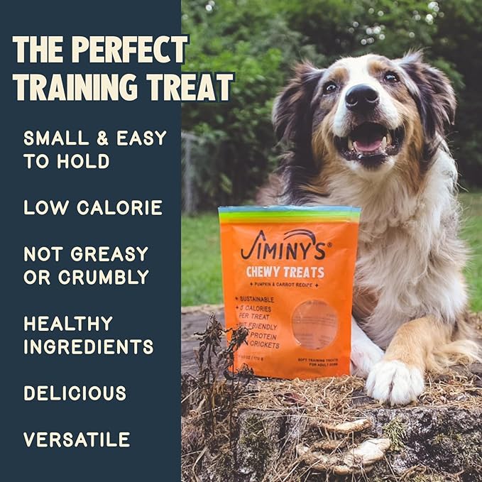 Jiminy's Chewy Cricket Training Treats for Dogs, Low Calorie, Hypoallergenic, Made in USA, 6oz, Pumpkin & Carrot (Pack of 1)