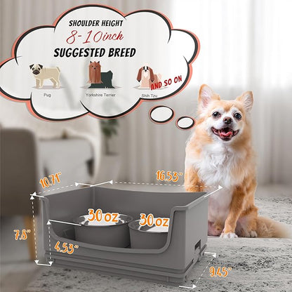 Elevated Dog Bowl Stand Set,Quiet Eating Mess Proof Raised Dog Bowls 2 Stainless Steel Food Bowls,Splash Water Collection Non-Slip Small Cat Feeding Table