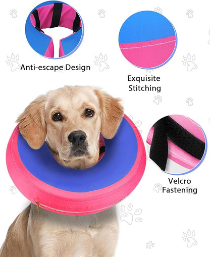 MIDOG Soft Inflatable Dog Cone, Donut E-Collar Alternative for After Surgery, Prevents Licking, Allowing Normal Eating & Vision,Comfortable Recovery Collar for Small Medium Large Dogs&Cats,PinkBlue-L+