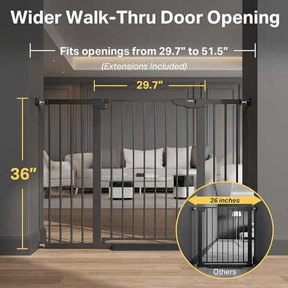 Cumbor 36" Extra Tall 29.7-51.5" Baby Gate for Stairs, Easy Walk Through Dog Gates for Doorways Extra Wide, Pressure Mounted Tall Pet Gate Indoor, Safety Auto-Close Child Gate for Kids, Black