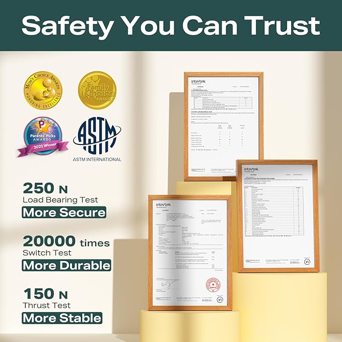 Cumbor 29.7-46" Baby Gate for Stairs, Toddler Safety Essentials for The House, Auto Close Dog Gate for Doorways, Mom's Choice Awards Winner-Easy Install Pressure Mounted Pet Gates for Dogs, White