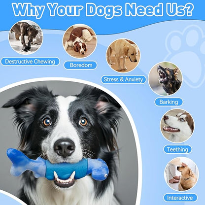 BIKIISEN Dog Toys for Aggressive Chewers, Interactive Dog Chew Toy for Large Dogs, Indestructible Squeaky Toys to Keep Them Busy, Tough Toys for Medium/Large Dogs Blue