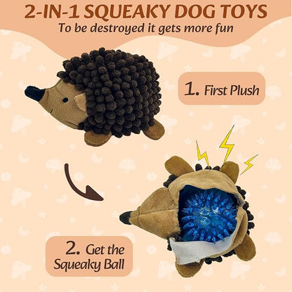 Plush Hedgehog Dog Toys 5 Pack, 2-in-1 Squeaky No-Stuffing Hedgehog for Small and Medium Pets, Keep Your Puppy Busy with Multi-Colored for Indoor & Outdoor Play