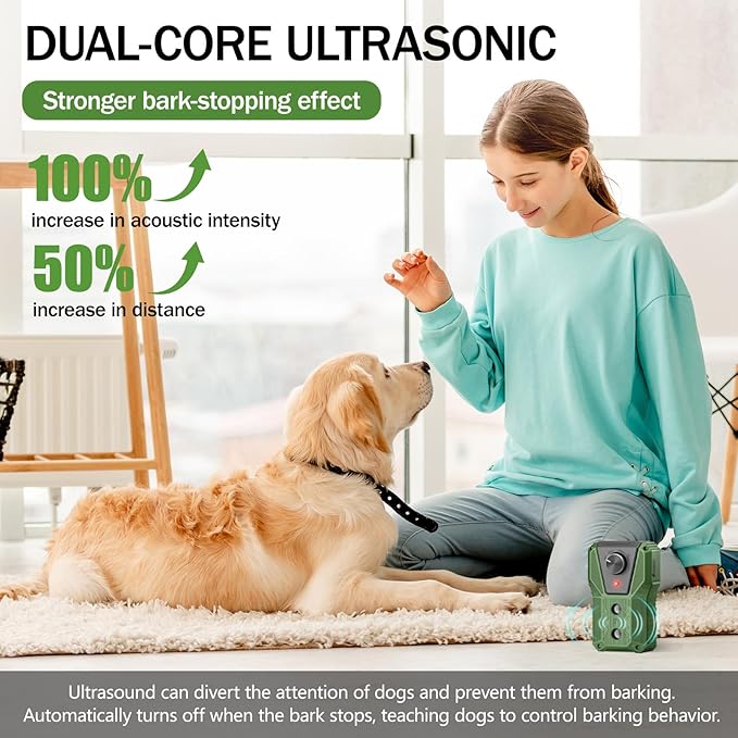 QHZ Solar-Powered Ultrasonic Bark Deterrent Device Solar and USB Charging Three-Mode Ultrasonic Bark Control Unit Suitable for Home/Garden/Farm Waterproof Outdoor Dog Bark Control Device (Green)