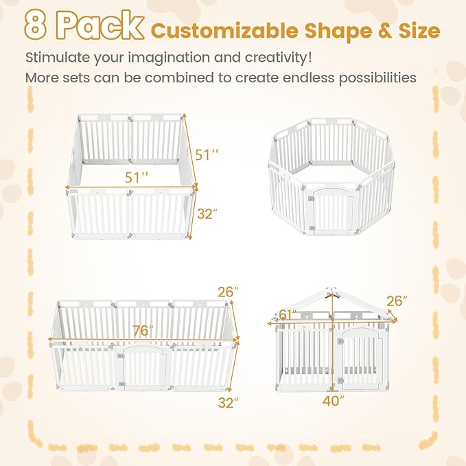 Giantex 16 Panel Dog Playpen, 32'' Tall Plastic Pet Fence with Lockable Door, Indoor Outdoor Portable Dog Exercise Pen for Small Medium Dogs, Expandable & Configurable into Square or Rectangle