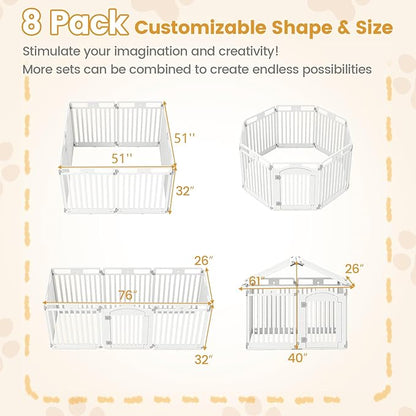 Giantex 16 Panel Dog Playpen, 32'' Tall Plastic Pet Fence with Lockable Door, Indoor Outdoor Portable Dog Exercise Pen for Small Medium Dogs, Expandable & Configurable into Square or Rectangle