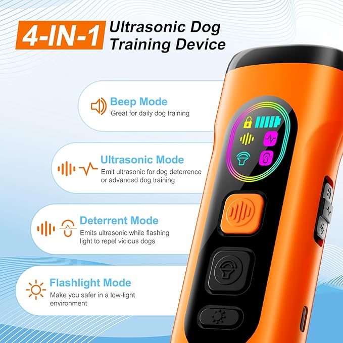 2 Pack Dog Bark Deterrent Devices Anti Barking Device for Dogs Ultrasonic Bark Stopper Portable Dog Training Tool Indoor Outdoor Up to 50ft Correct Bad Behavior of Own or Neighbor's Dog (Orange)