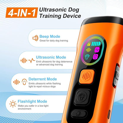 2 Pack Dog Bark Deterrent Devices Anti Barking Device for Dogs Ultrasonic Bark Stopper Portable Dog Training Tool Indoor Outdoor Up to 50ft Correct Bad Behavior of Own or Neighbor's Dog (Orange)