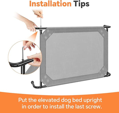 Simple Trending Raised Dog Bed for Large Dogs, Waterproof XL Dog Cot, Outdoor Cooling Elevated Pet Bed Load 200lb, 47.75" x 30.5", Grey