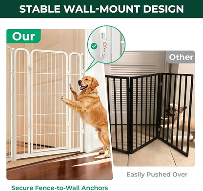 FXW Dog Gate Extra Wide Designed for Indoor Use, Adjustable Width Up to 111-inch Wide (40" H 4 Wire Panels for Medium and Large Dogs), White