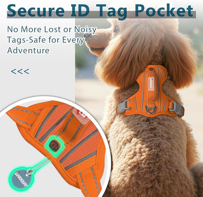 BARKBAY Dog Harness No Pull with ID Tag Pocket - Heavy Duty, Reflective, Easy Control for Large Dogs(Orange,XS)