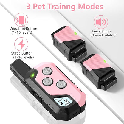 Shock Collar for Dogs, Dog Training Collar with Remote Control for 2 Dogs, 3 Training Modes with Beep, Vibration and Satic, Waterproof, Rechargeable for Large Medium Small