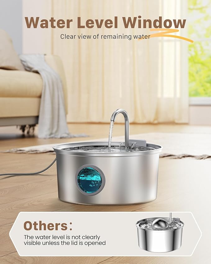 Cat Water Fountain Stainless Steel: Cat Fountain for Drinking - 108oz/3.2L Pet Water Fountain for Cats Indoor - Quiet Water Fountain for Cats - Faucet Pet Fountain - for Small and Medium-Sized Pets