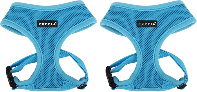 Puppia Soft Dog Harness No Choke Over-The-Head Triple Layered Breathable Mesh Adjustable Chest Belt and Quick-Release Buckle, Sky Blue, X-Large (Pack of 2)